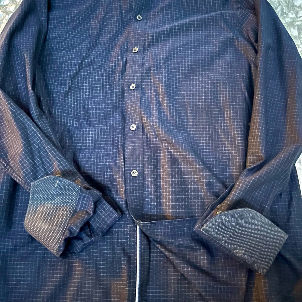 Bugatchi Dark Blue Checkered Button Down Shirt - image 3